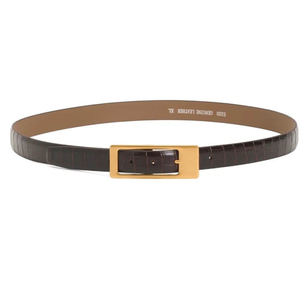 Most Wanted Women's Brown Leather Faux Crock Rectangle Gold Buckle Belt